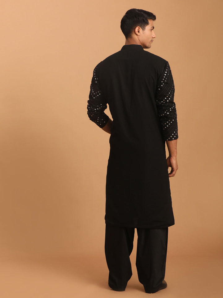 Men's Black Mirror Kurta With Patiala Set