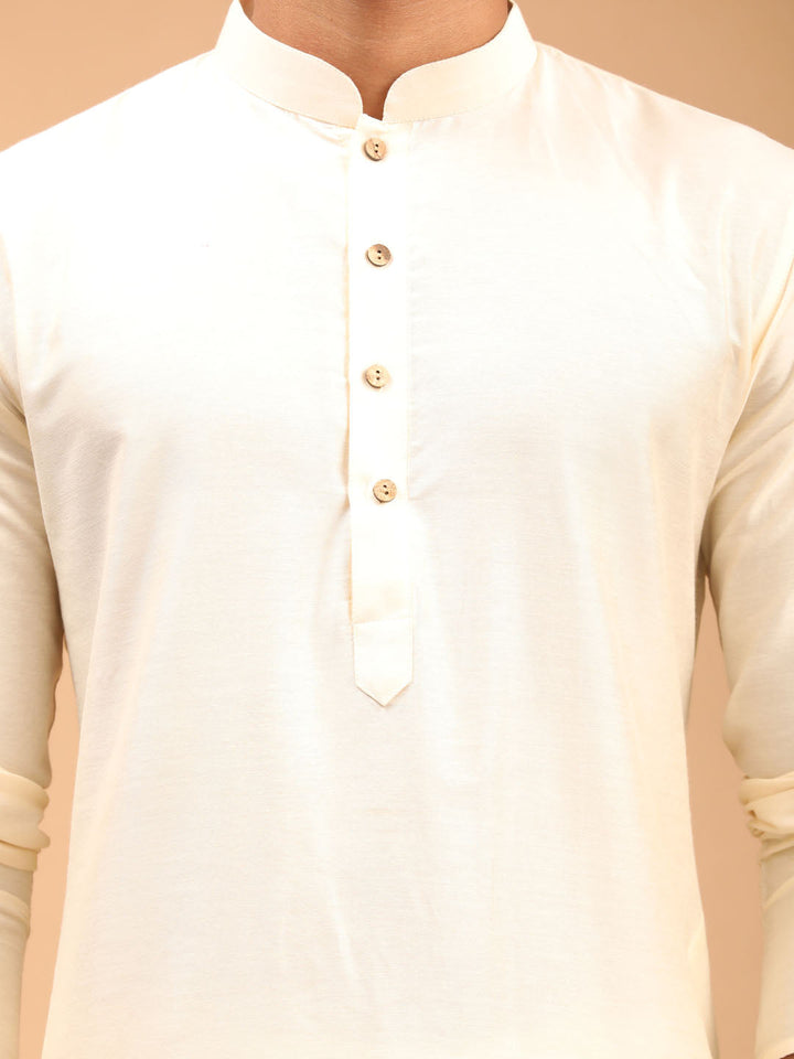 Men's Cream Viscose Kurta With Pant Set