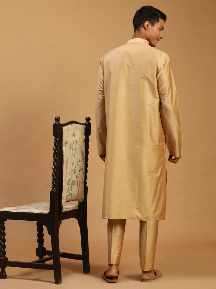 Men's Rose Gold Viscose Kurta With Pant Set