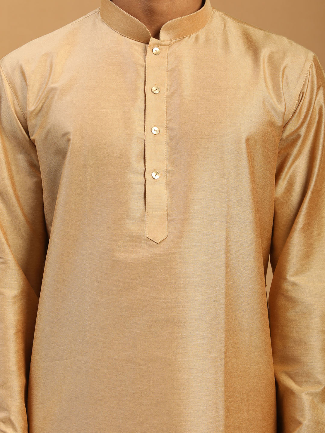 Men's Rose Gold Viscose Kurta With Pant Set