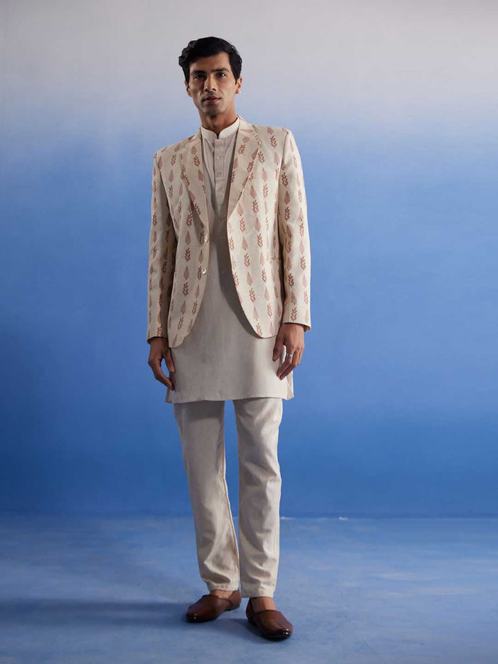 Men's Cream Leaf Printed Blazer