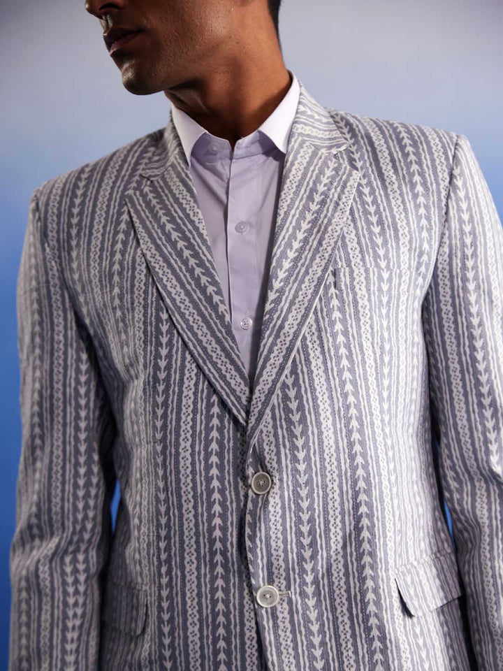 Men's Grey Aztec Printed Blazer