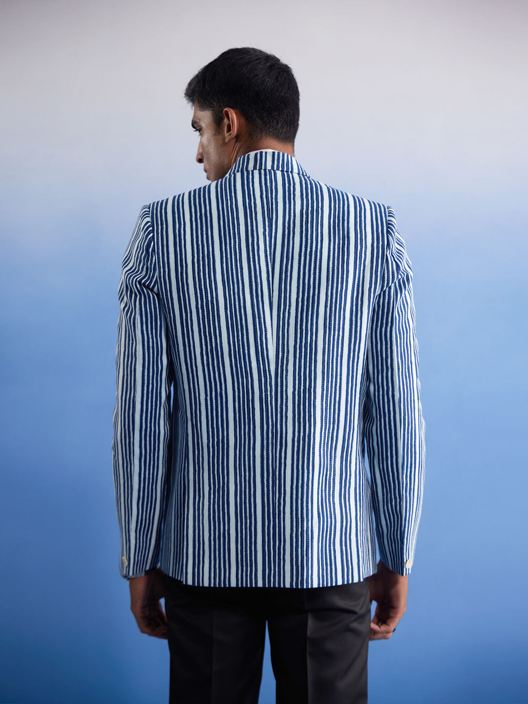 Men's Blue And White Striped Blazer