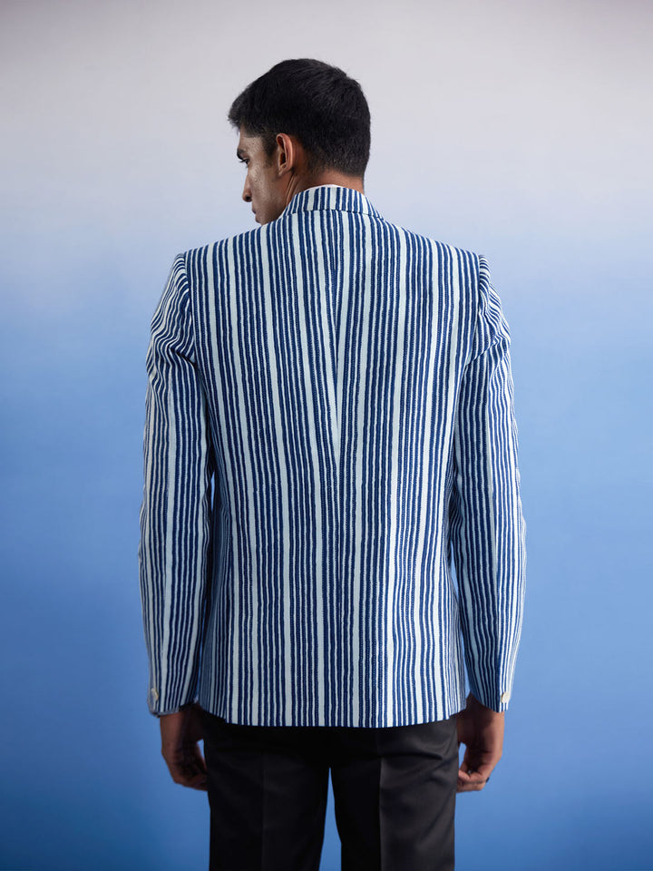 Men's Blue And White Striped Blazer