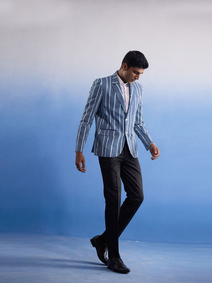 Men's Blue And White Striped Blazer