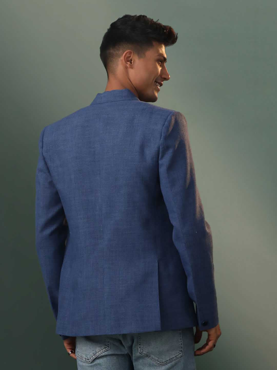 Men's Blue Jute Cotton Blazer
