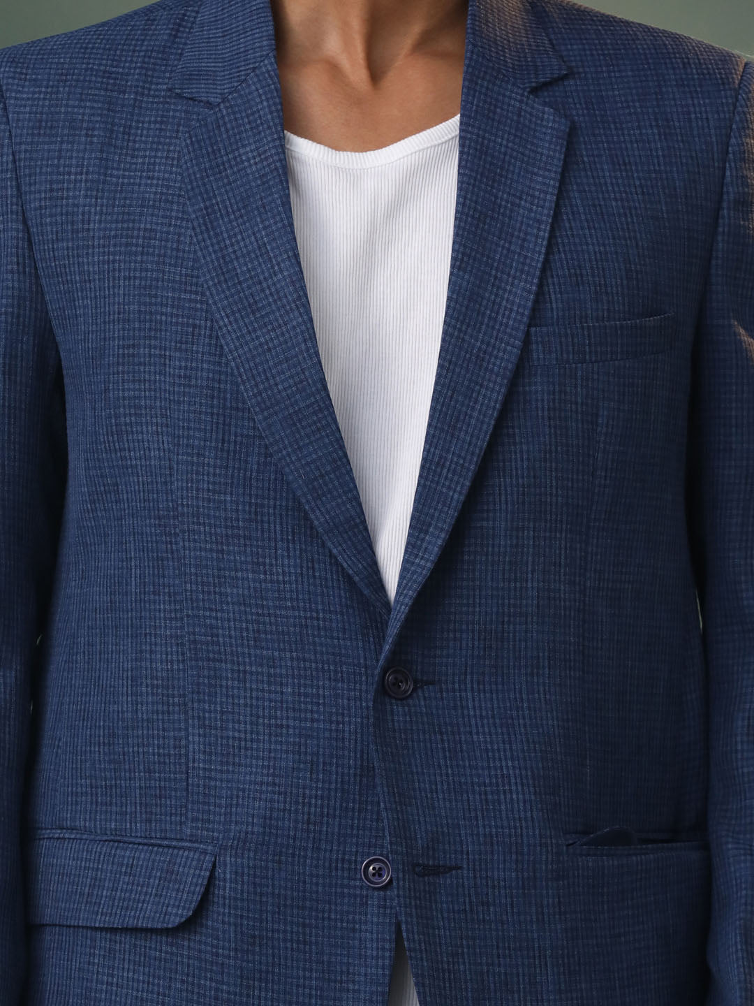 Men's Blue Checked Cotton Blend Blazer
