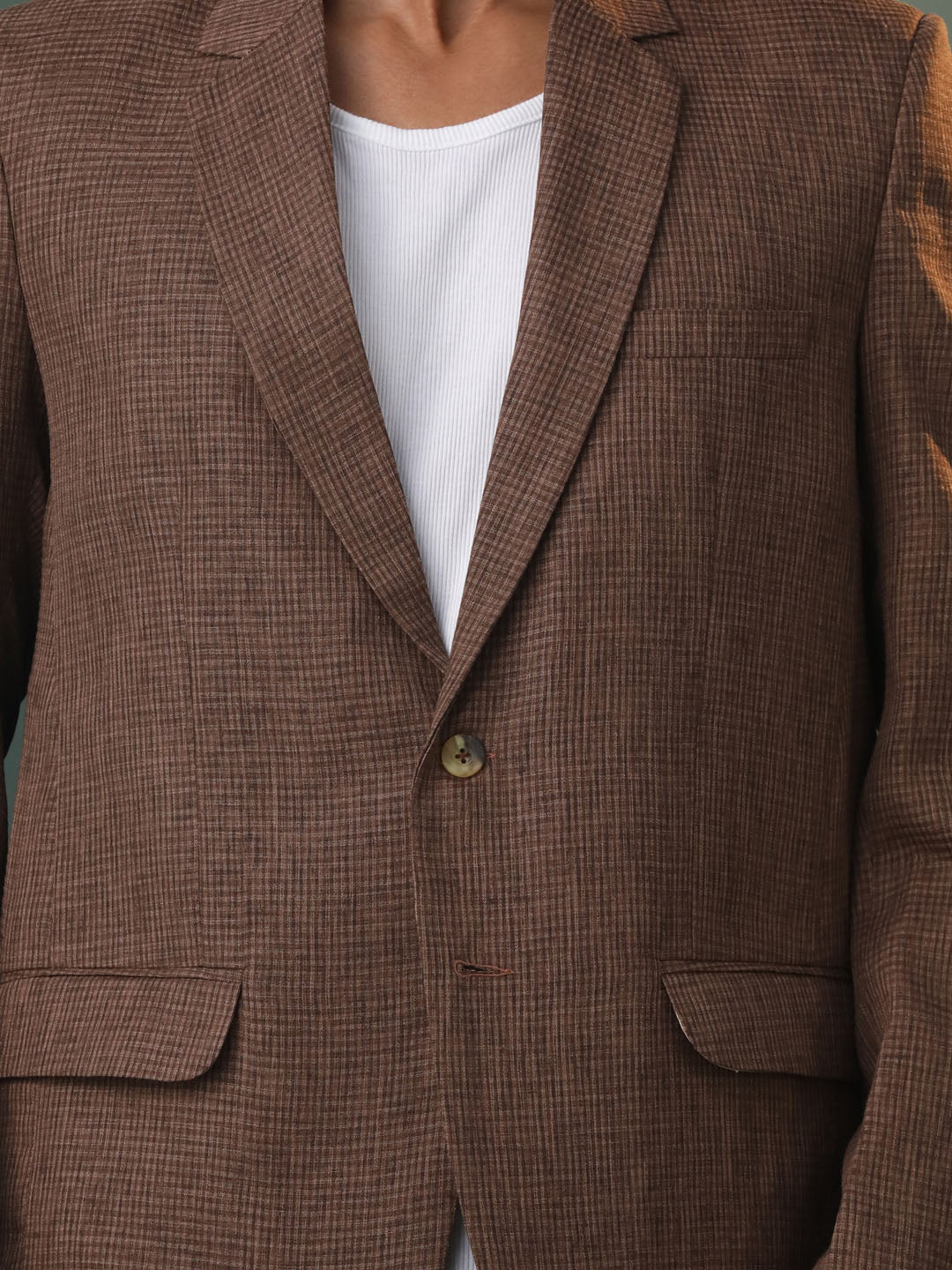 Men's Brown Checked Cotton Blend Blazer