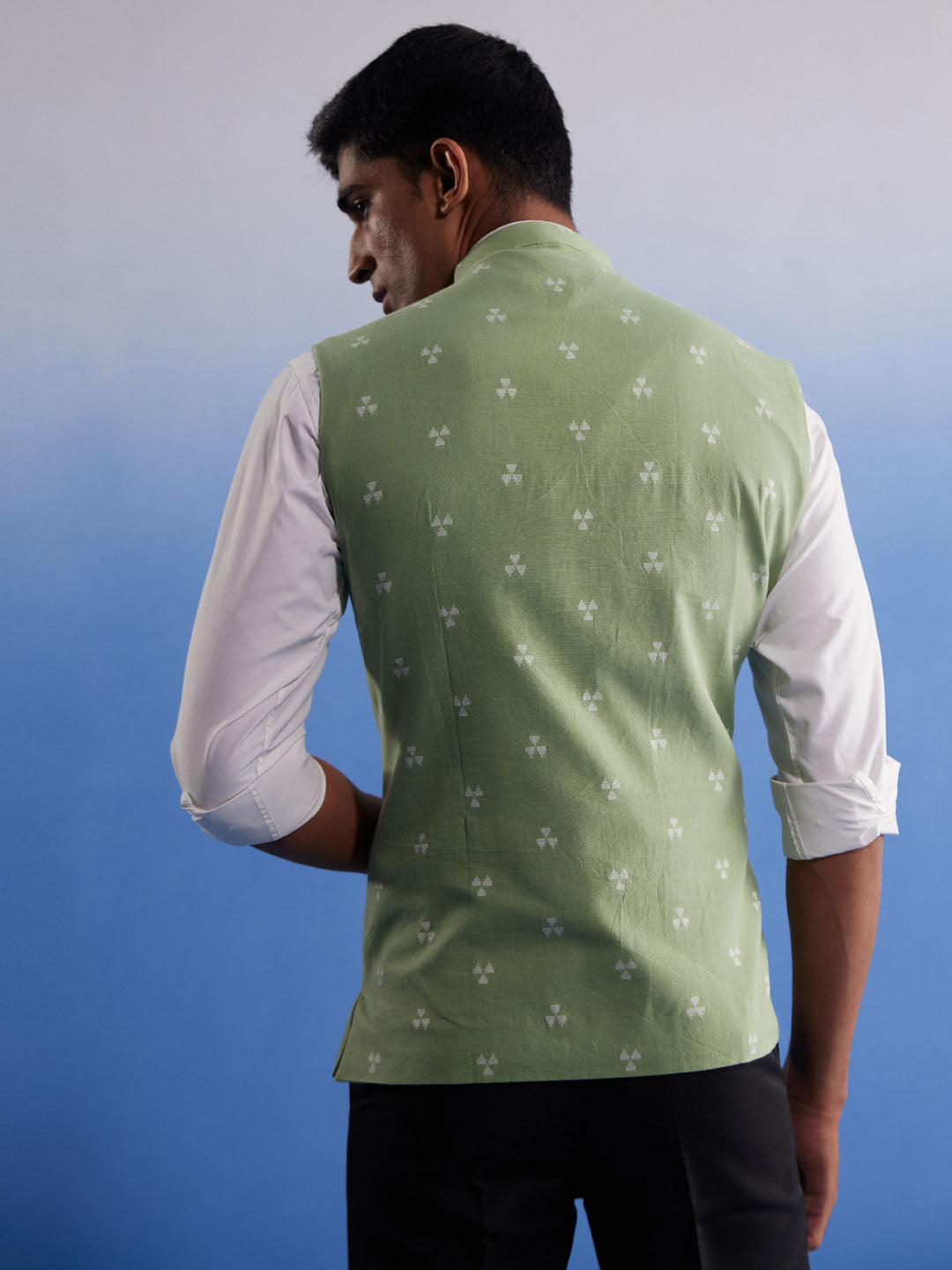 Men's Green Jacquard Nehru Jacket