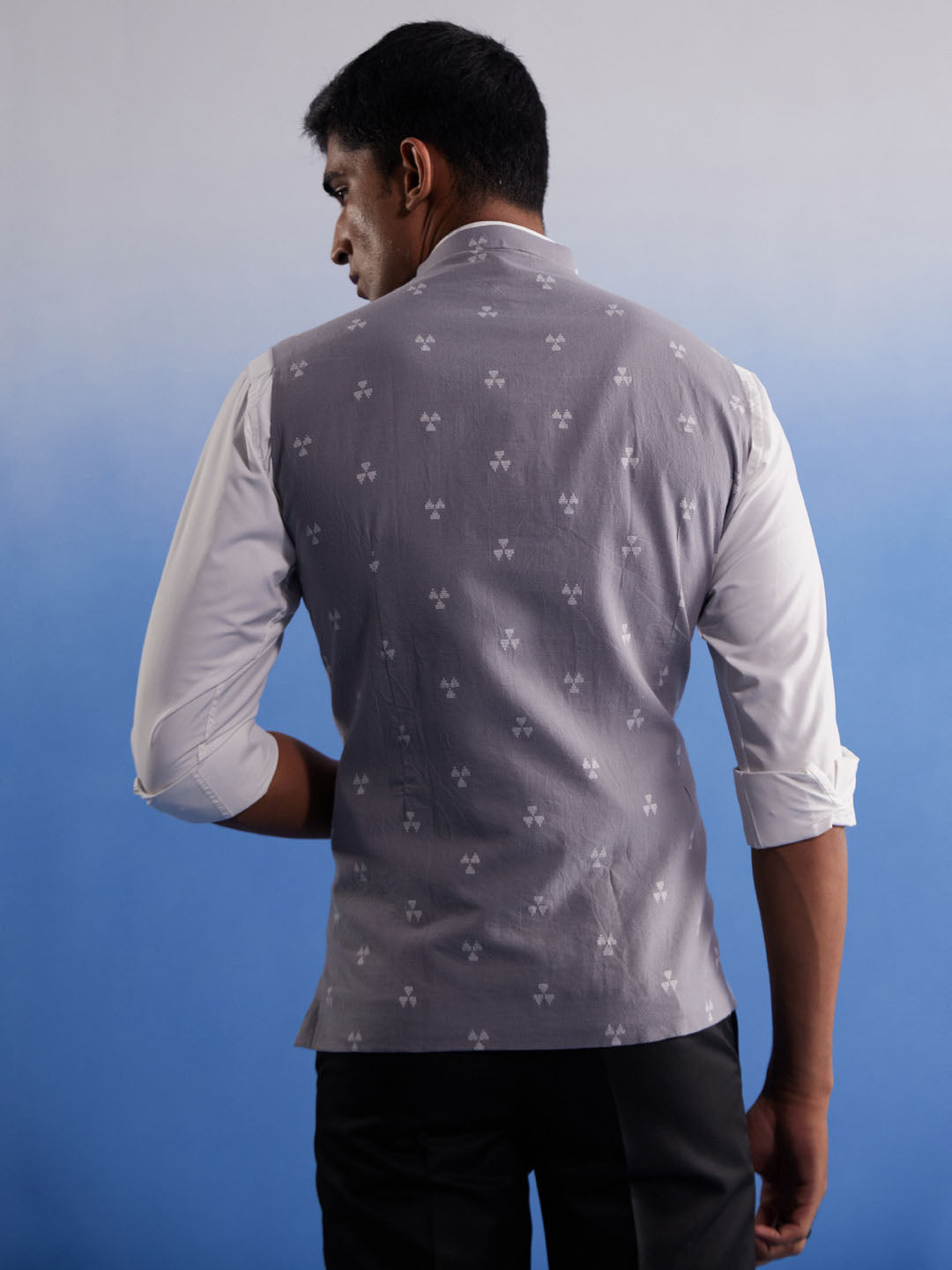 Men's Grey Jacquard Nehru Jacket