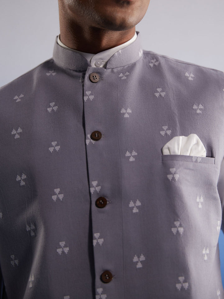 Men's Grey Jacquard Nehru Jacket