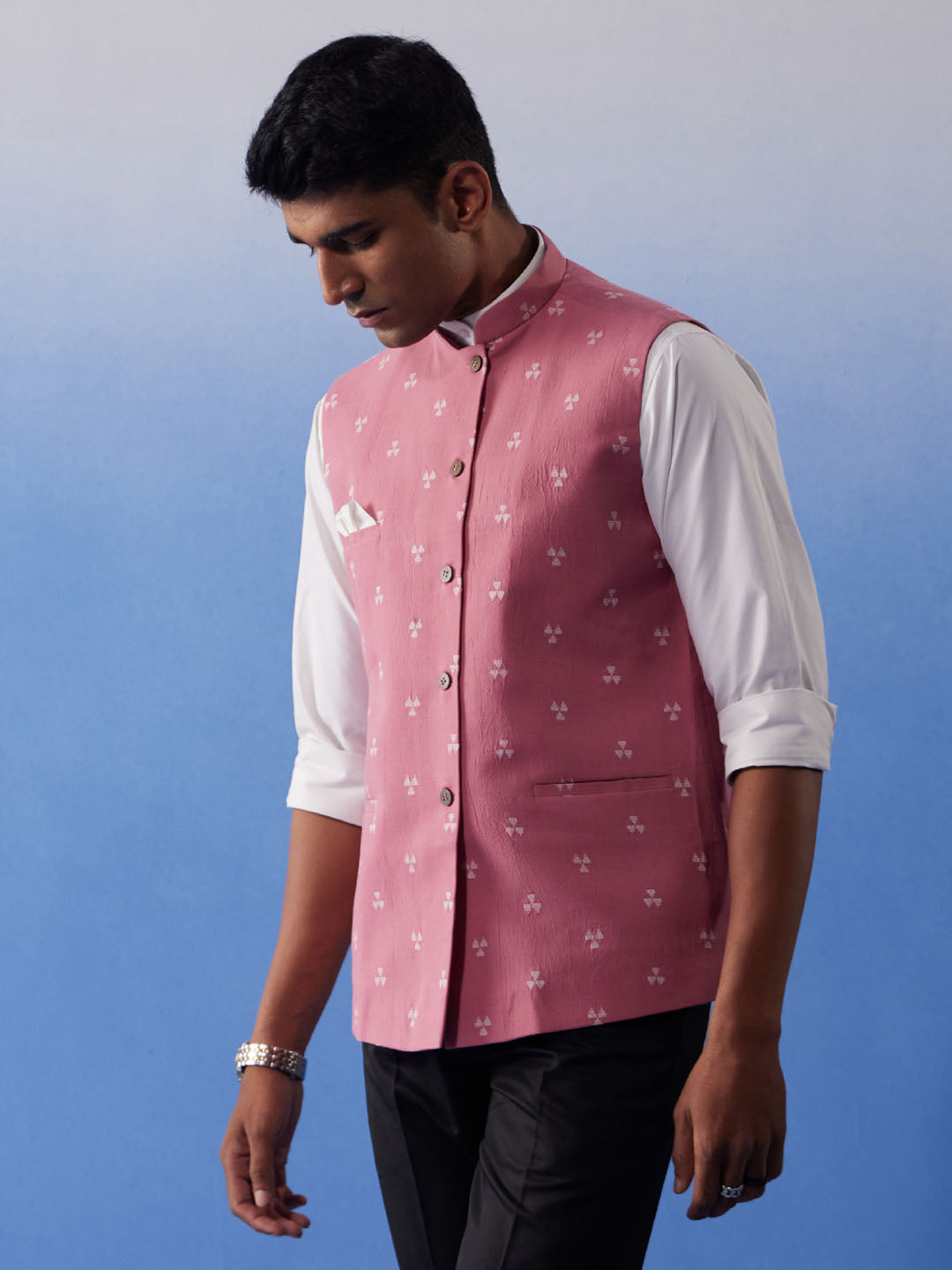 Men's Pink Jacquard Nehru Jacket