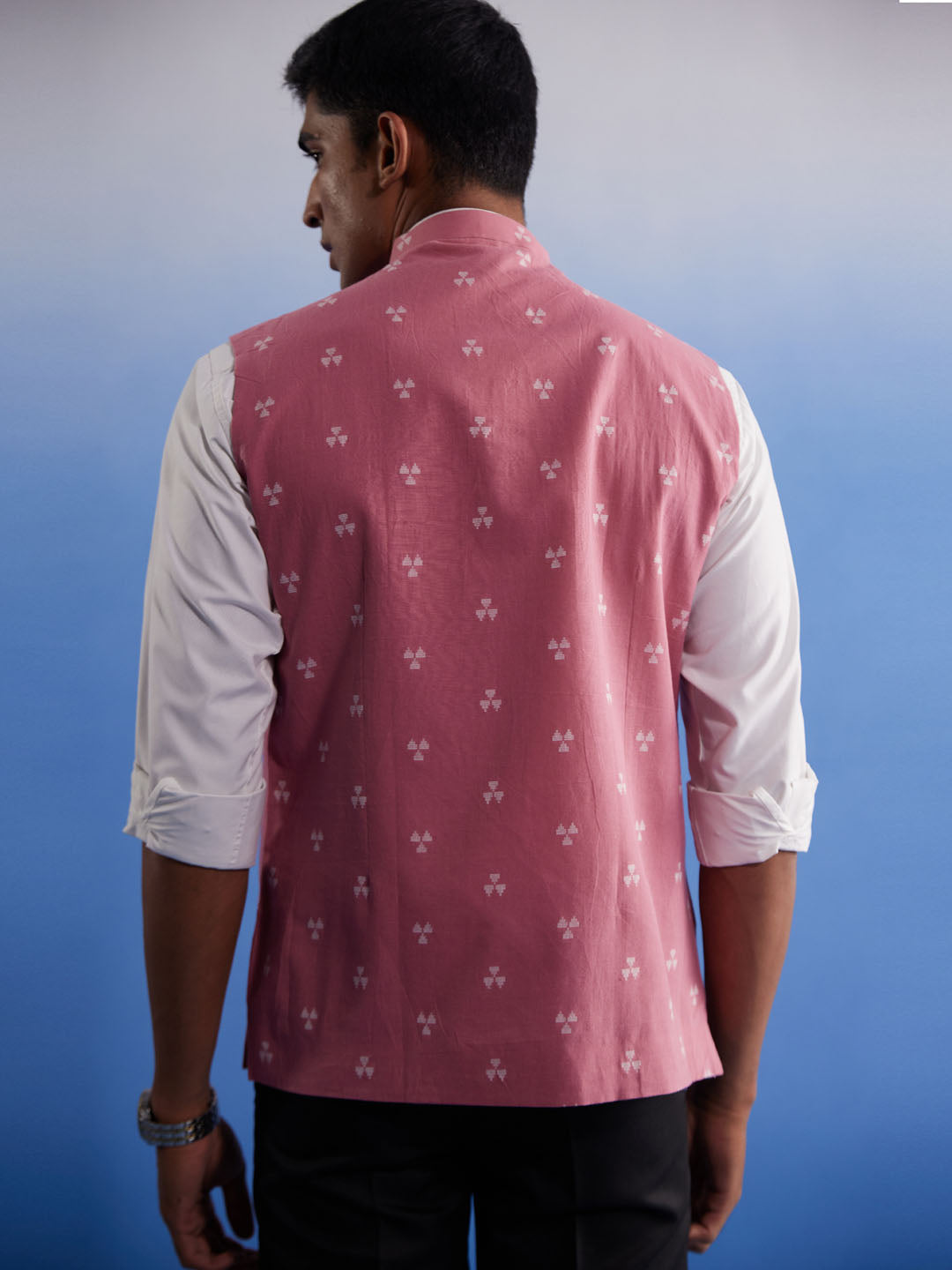 Men's Pink Jacquard Nehru Jacket