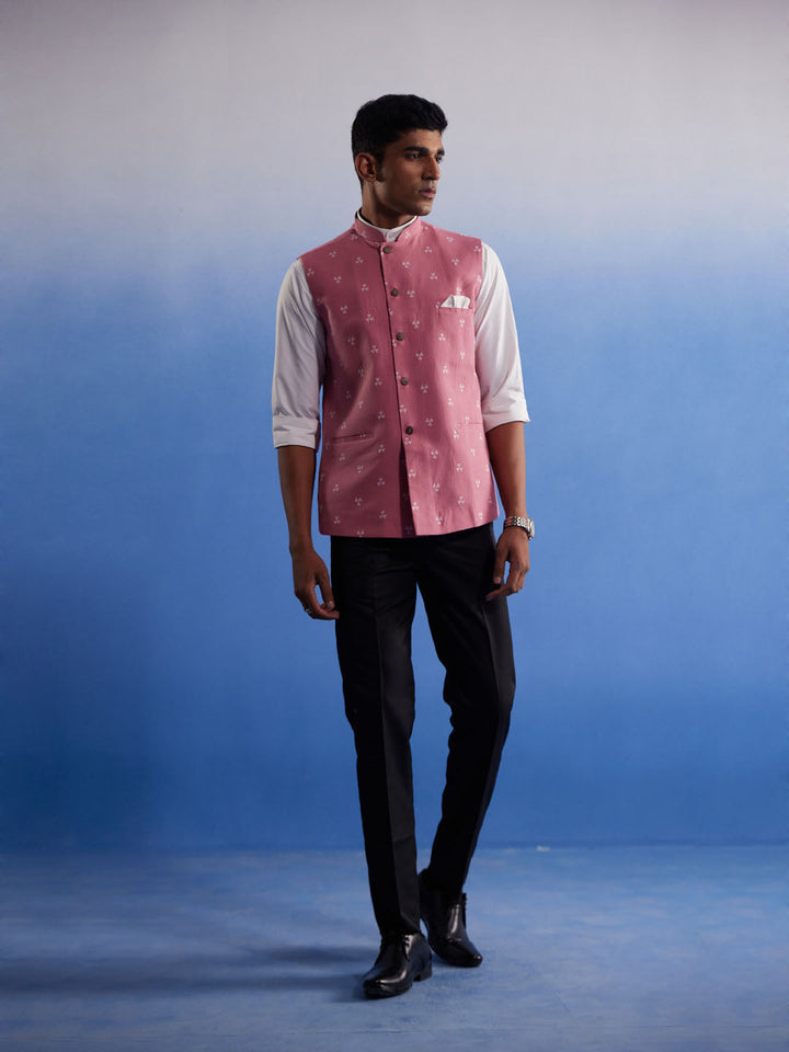 Men's Pink Jacquard Nehru Jacket