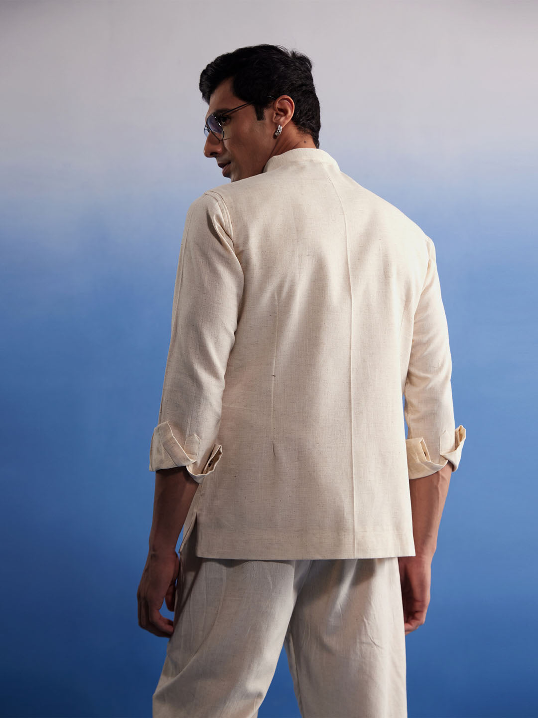 Men's Cream Pure Cotton Nehru Jacket