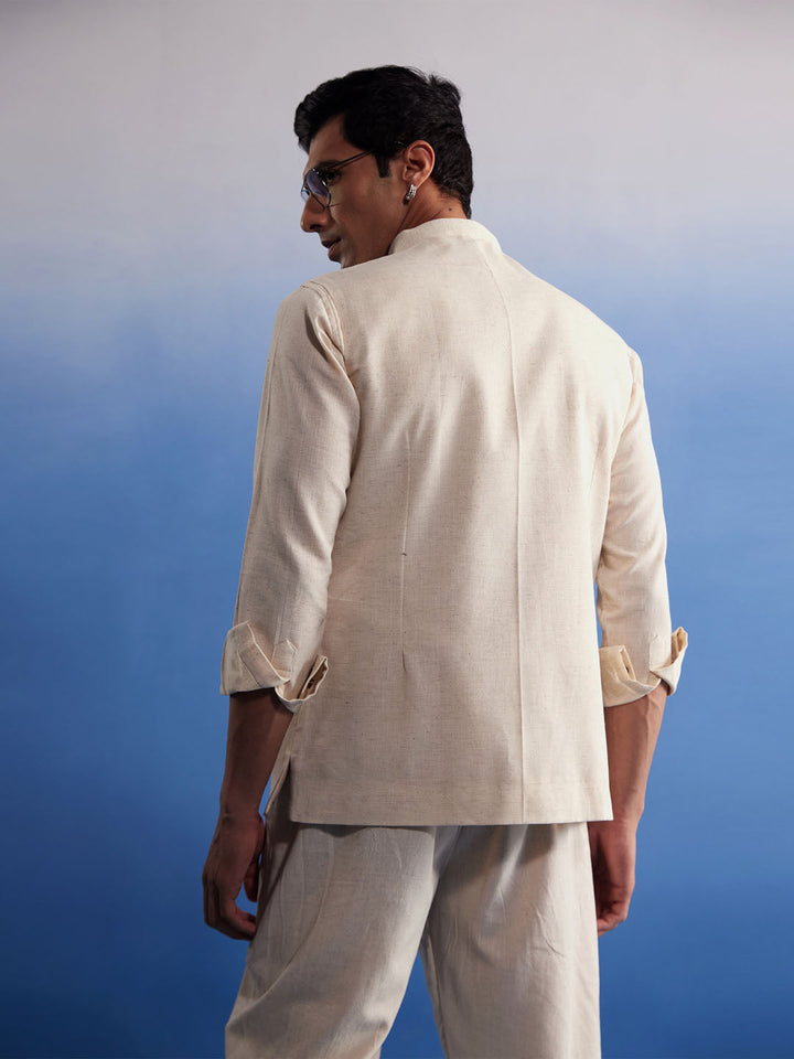 Men's Cream Pure Cotton Nehru Jacket