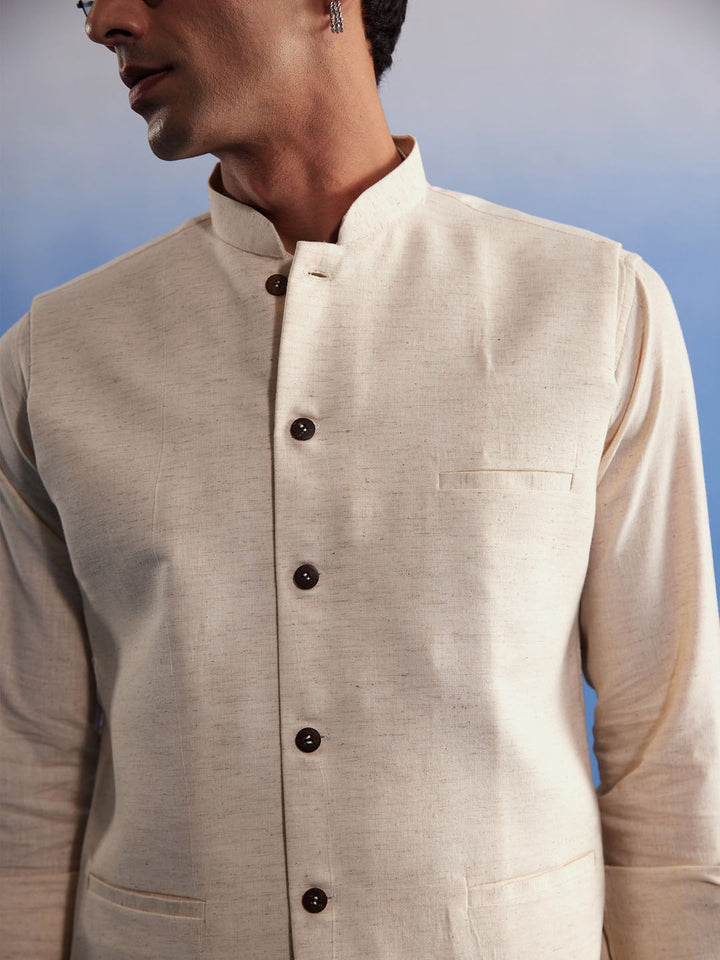 Men's Cream Pure Cotton Nehru Jacket