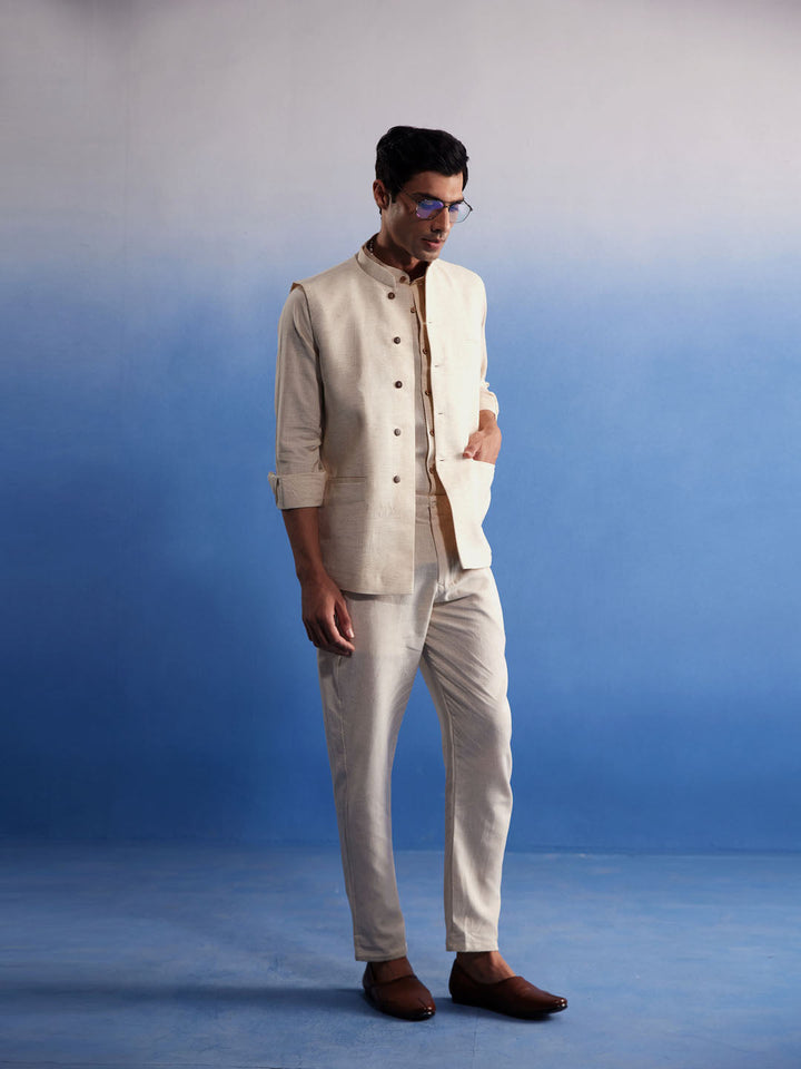 Men's Cream Pure Cotton Nehru Jacket