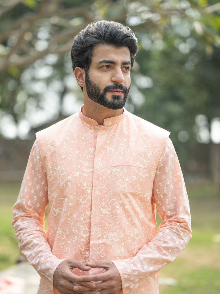 Men's Peach Cotton Nehru Jacket
