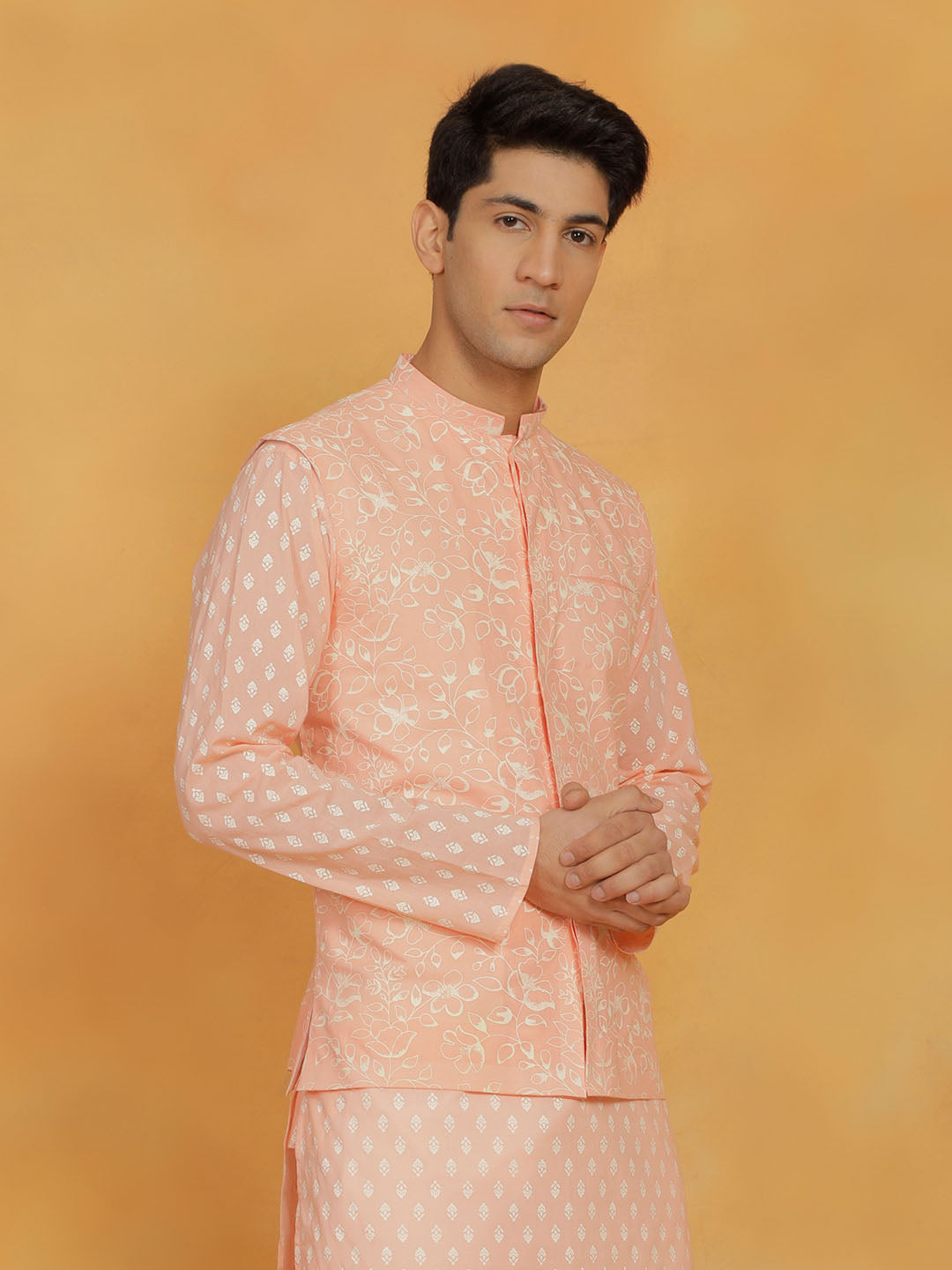 Men's Peach Cotton Nehru Jacket