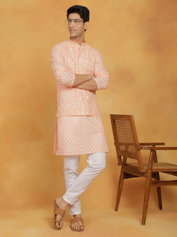 Men's Peach Cotton Nehru Jacket