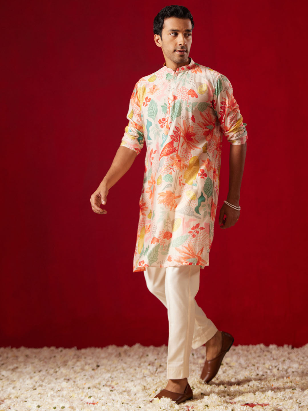 Men's Multicolor Cotton Printed Kurta Pant Set