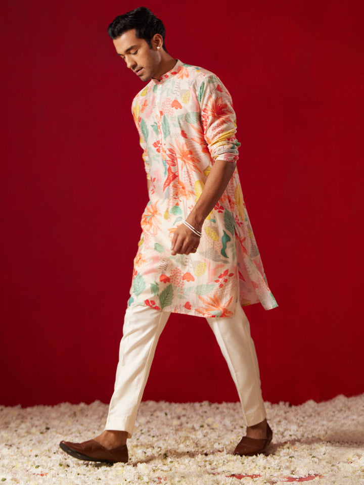 Men's Multicolor Cotton Printed Kurta Pant Set
