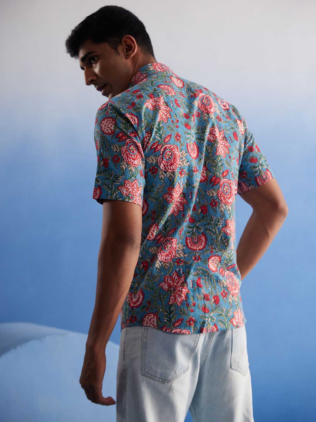 Men's Aqua Kalamkari Cotton Shirt