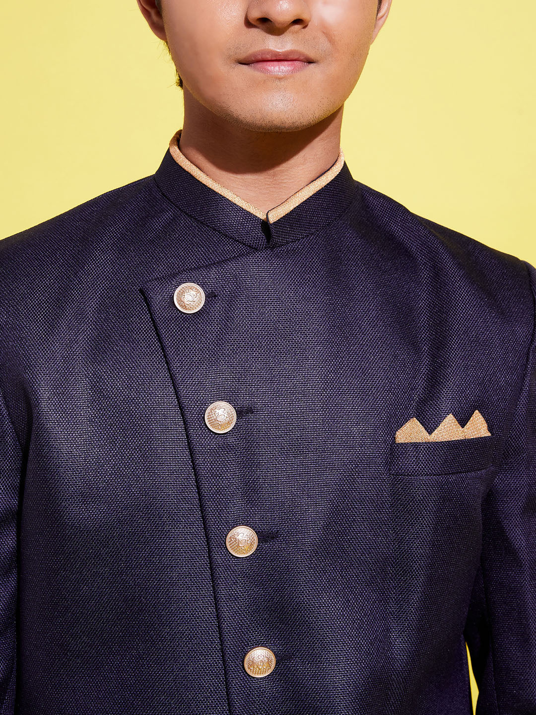 VASTRAMAY Boys Navy Blue And Rose Gold Indowestern Set - qivii