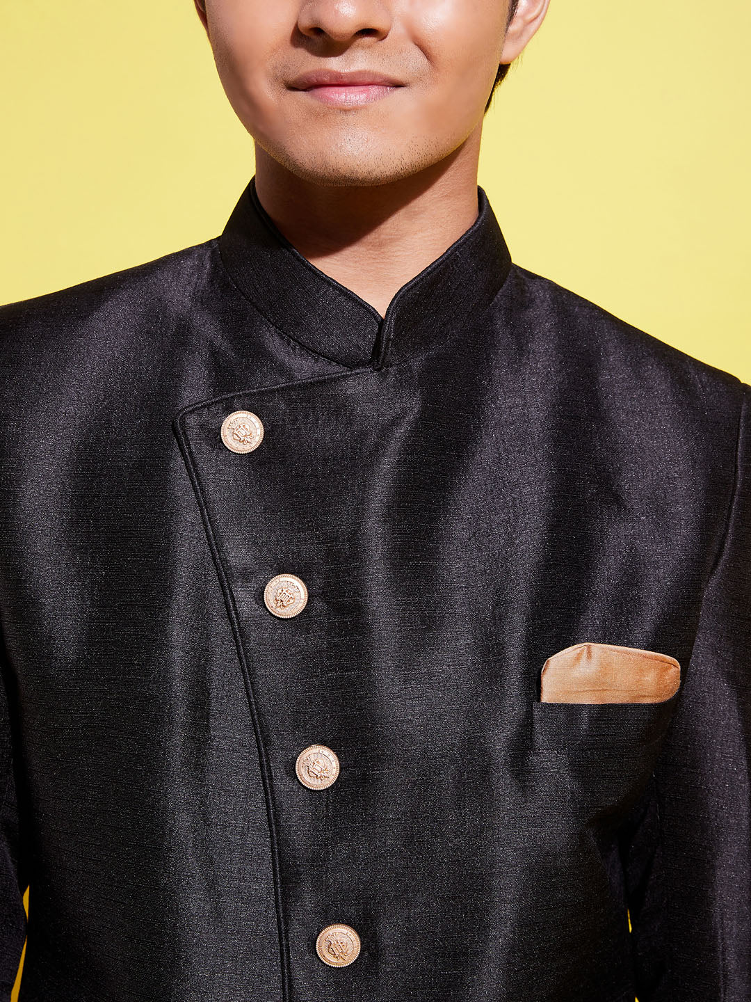 VASTRAMAY Boys' Black And Rose Gold Indowestern Set - qivii