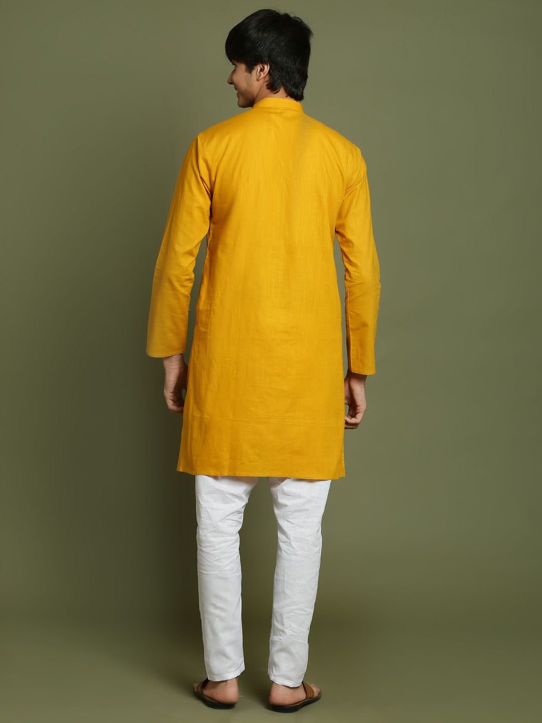 VASTRAMAY Boys Mustard And White Kurta Pyjama Set - qivii