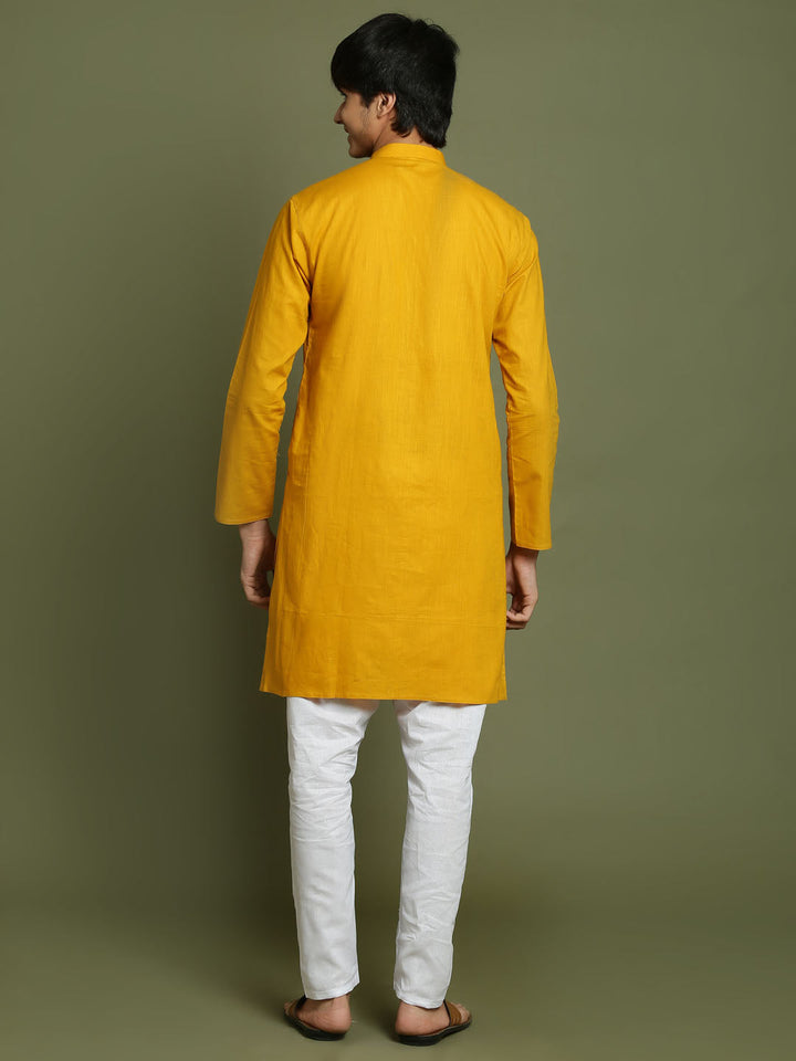 VASTRAMAY Boys Mustard And White Kurta Pyjama Set - qivii