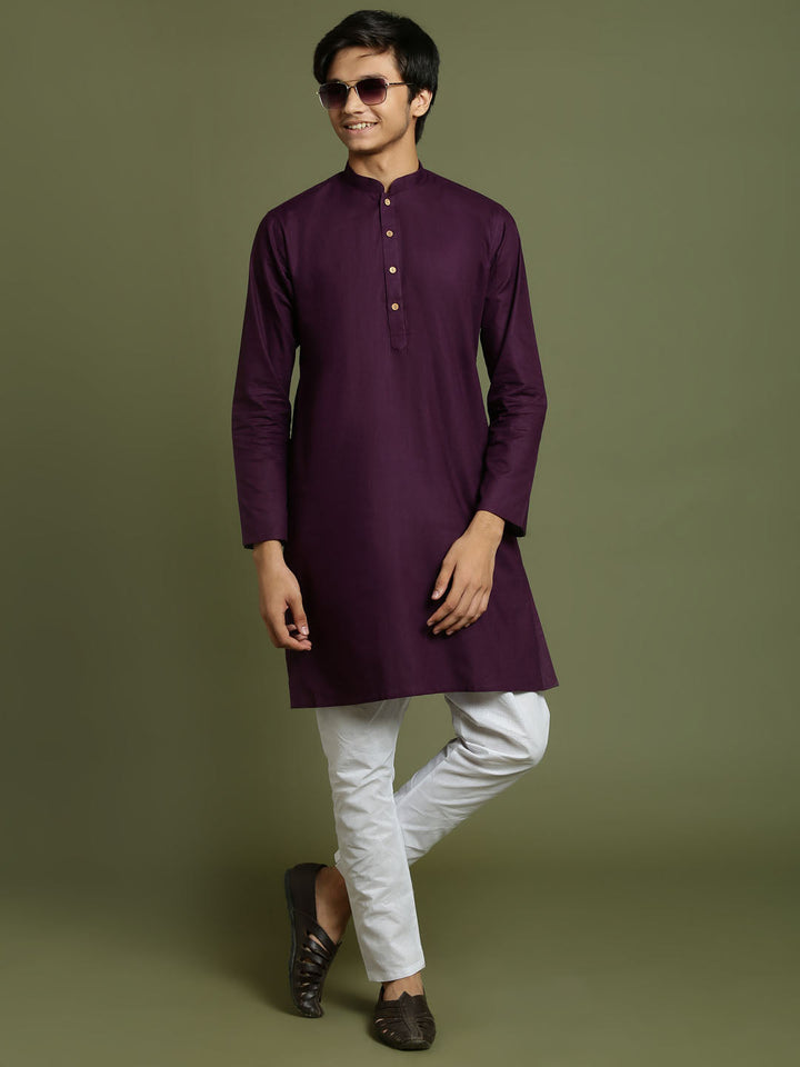 VASTRAMAY Boys Purple And White Kurta Pyjama Set - qivii