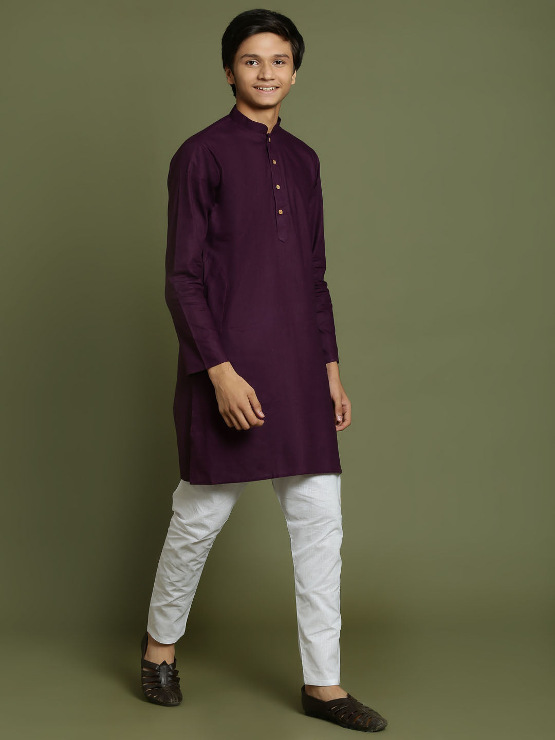VASTRAMAY Boys Purple And White Kurta Pyjama Set - qivii
