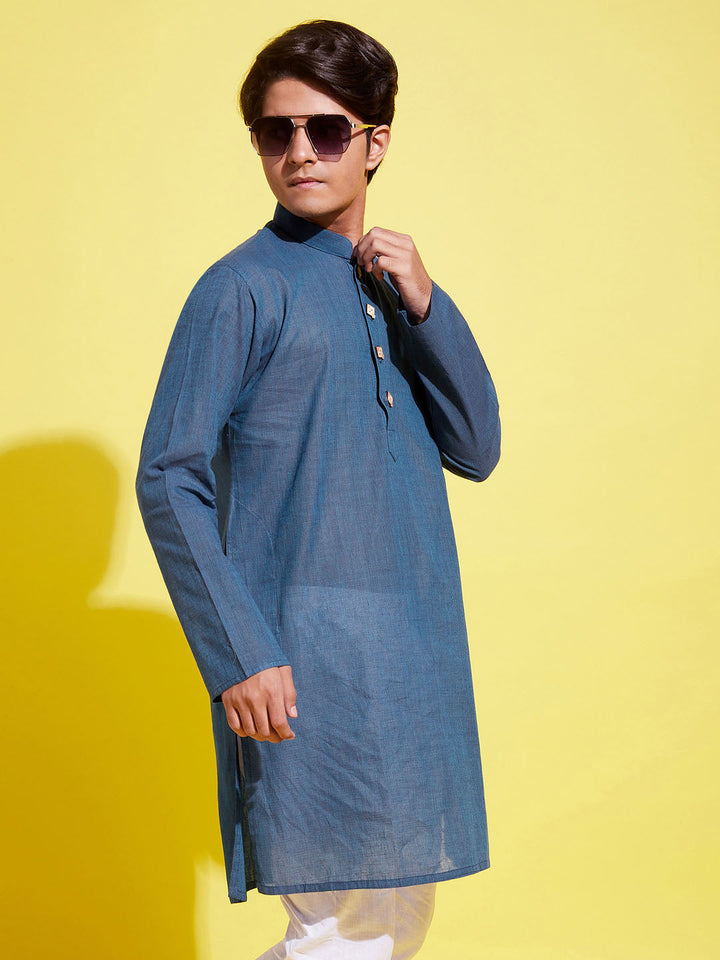 VASTRAMAY Boy's Blue Cotton Kurta - qivii