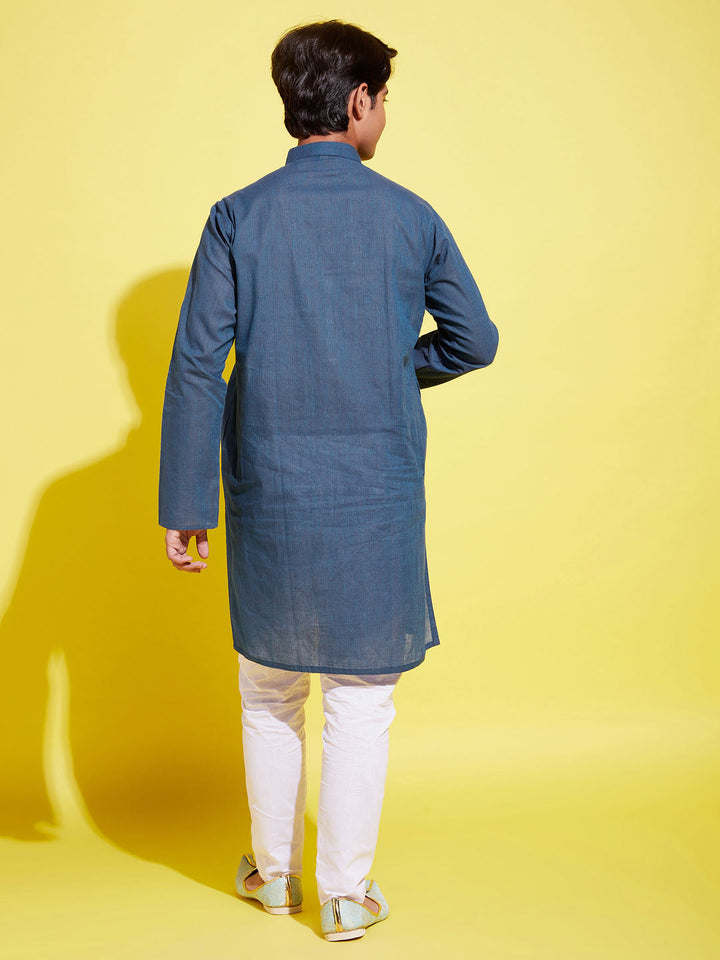 VASTRAMAY Boy's Blue Cotton Kurta and Pyjama Set - qivii