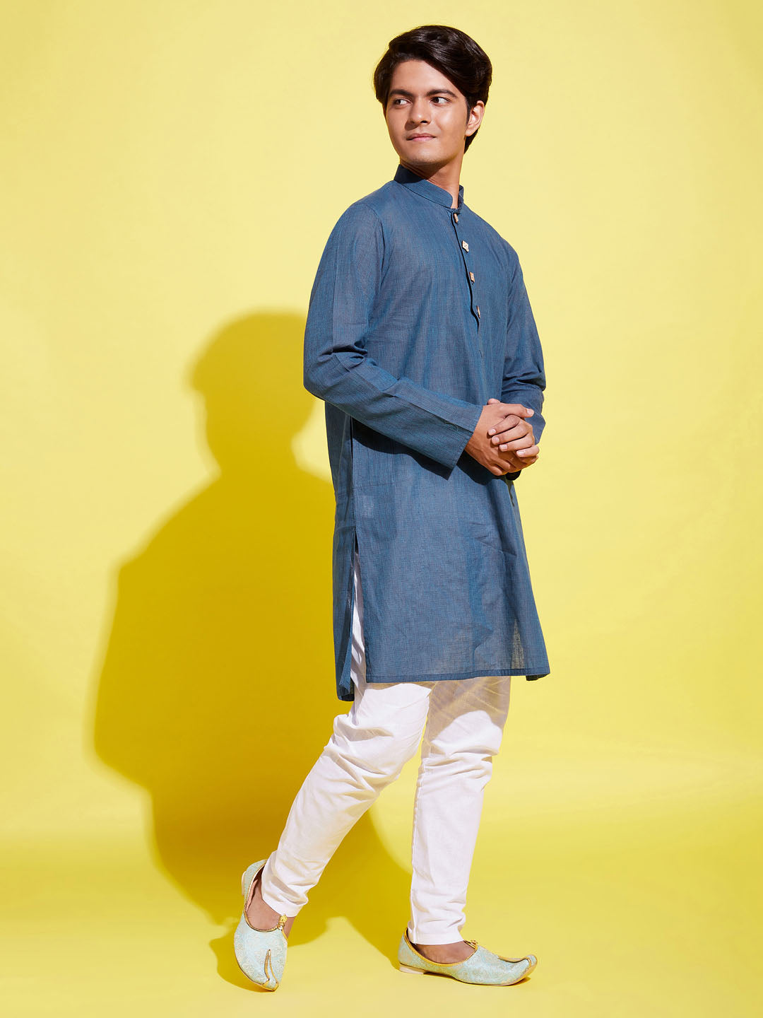 VASTRAMAY Boy's Blue Cotton Kurta and Pyjama Set - qivii