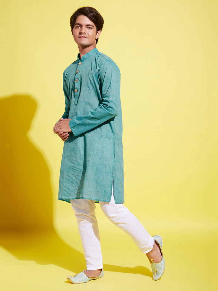 VASTRAMAY Boy's Light Blue Cotton Kurta and Pyjama Set - qivii