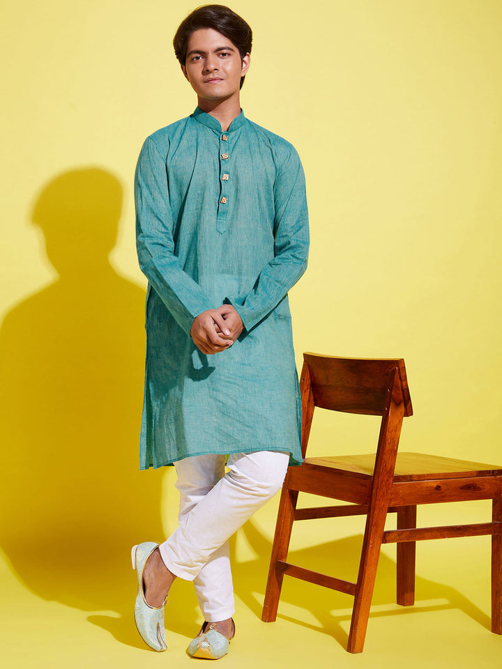 VASTRAMAY Boy's Light Blue Cotton Kurta and Pyjama Set - qivii