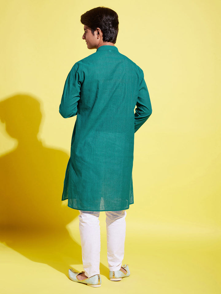 VASTRAMAY Boy's Green Cotton Kurta and Pyjama Set - qivii