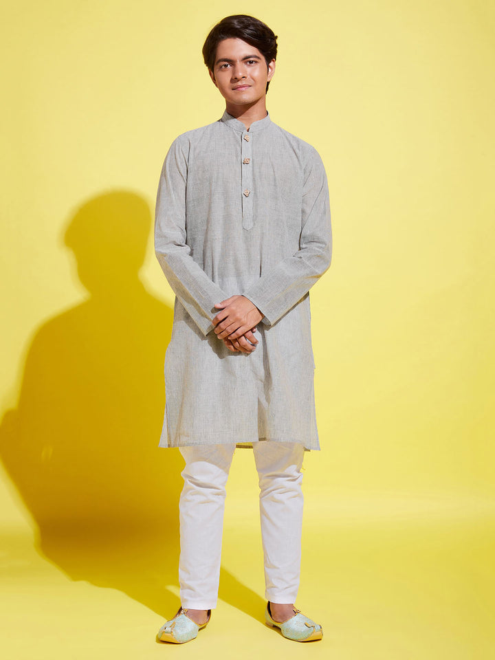 VASTRAMAY Boy's Grey Cotton Kurta and Pyjama Set - qivii