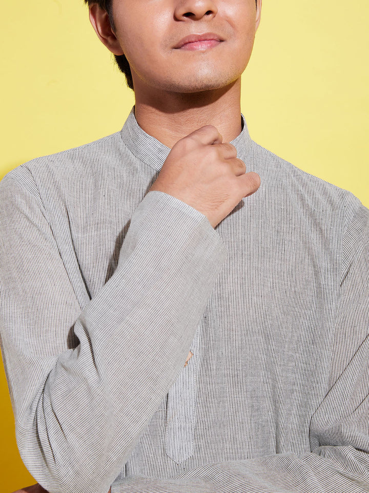 VASTRAMAY Boy's Grey Cotton Kurta and Pyjama Set - qivii