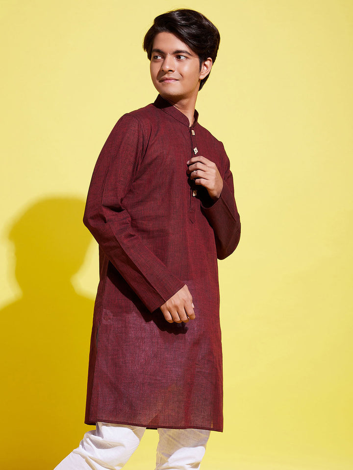 VASTRAMAY Boy's Maroon Cotton Kurta - qivii