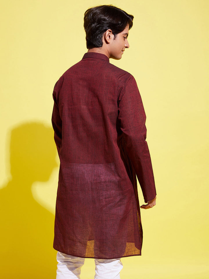 VASTRAMAY Boy's Maroon Cotton Kurta - qivii