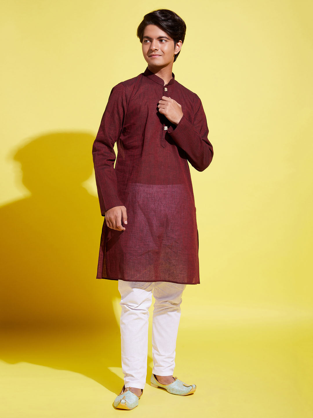 VASTRAMAY Boys Maroon Cotton Kurta and Pyjama Set - qivii
