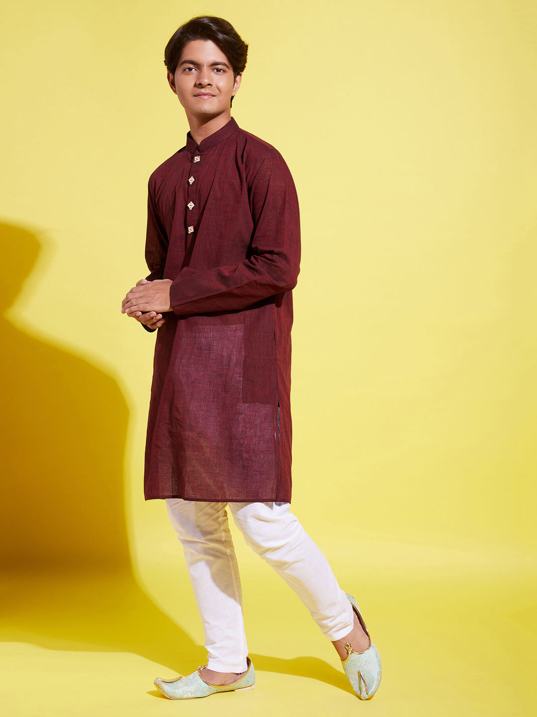 VASTRAMAY Boys Maroon Cotton Kurta and Pyjama Set - qivii
