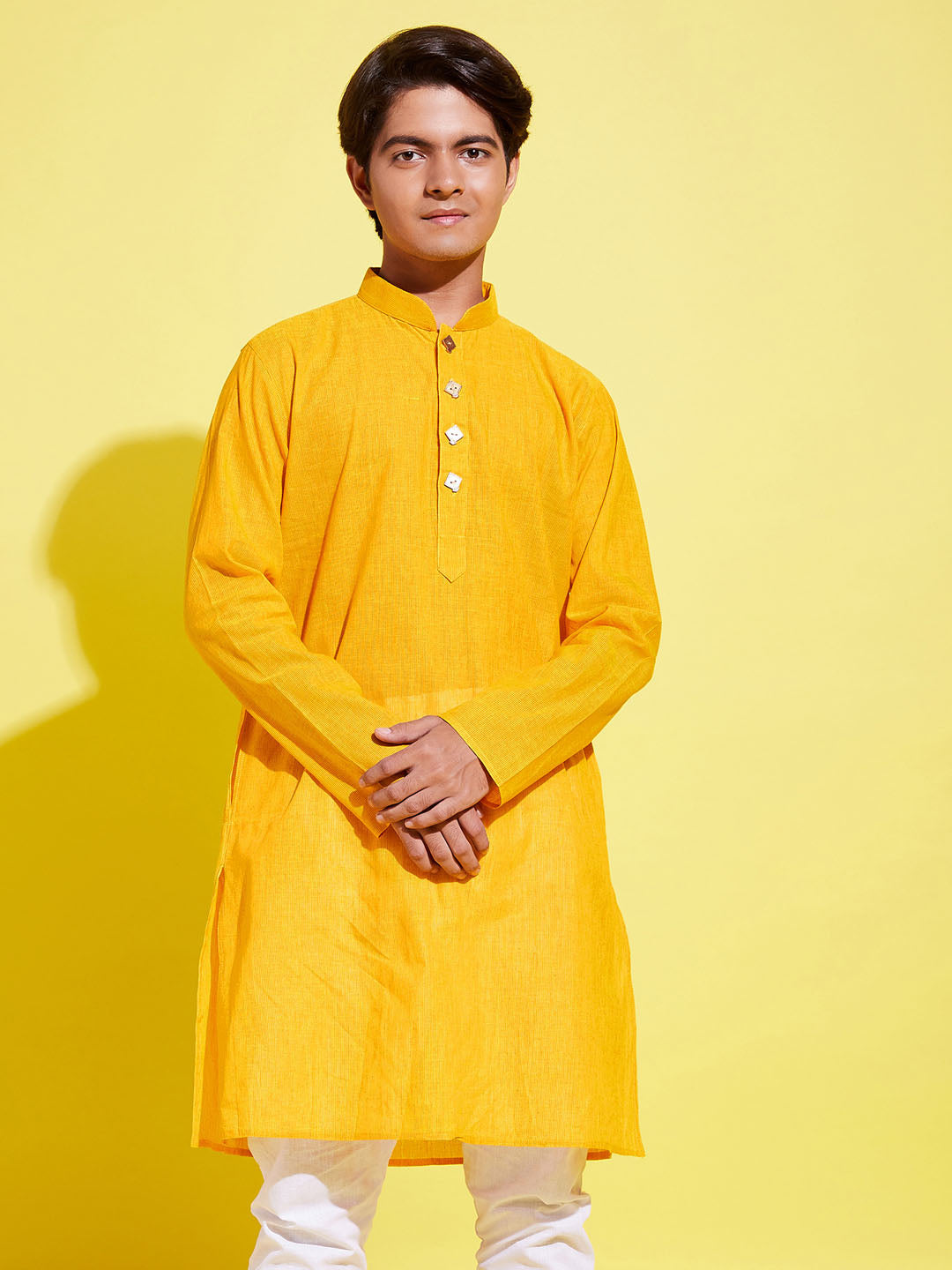 VASTRAMAY Boy's Mustard Cotton Kurta - qivii