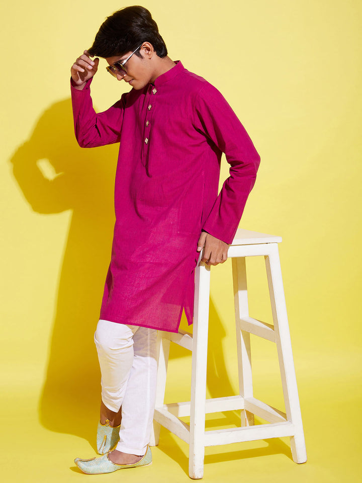 VASTRAMAY Boy's Purple Cotton Kurta and Pyjama Set - qivii