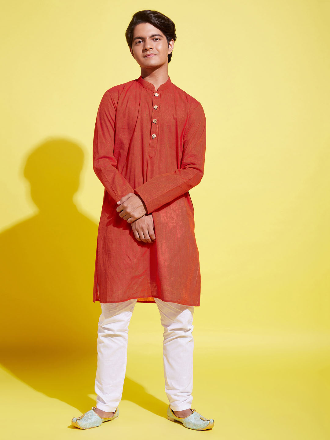 VASTRAMAY Boy's Red Cotton Kurta and Pyjama Set - qivii