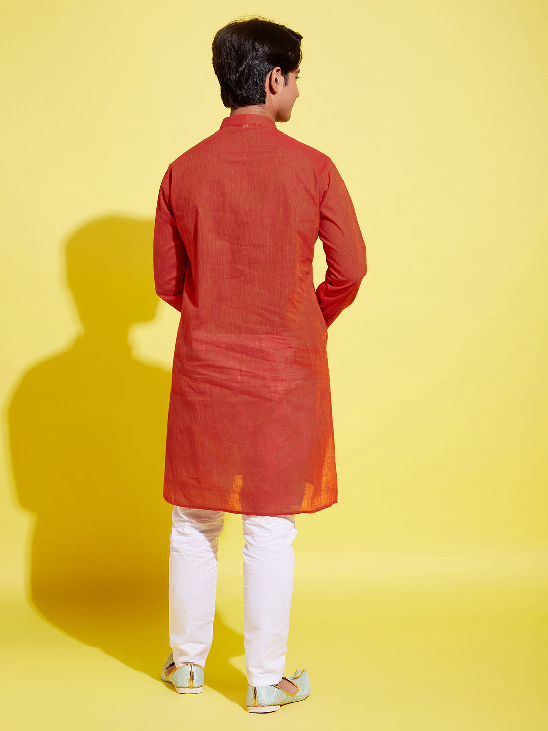 VASTRAMAY Boy's Red Cotton Kurta and Pyjama Set - qivii